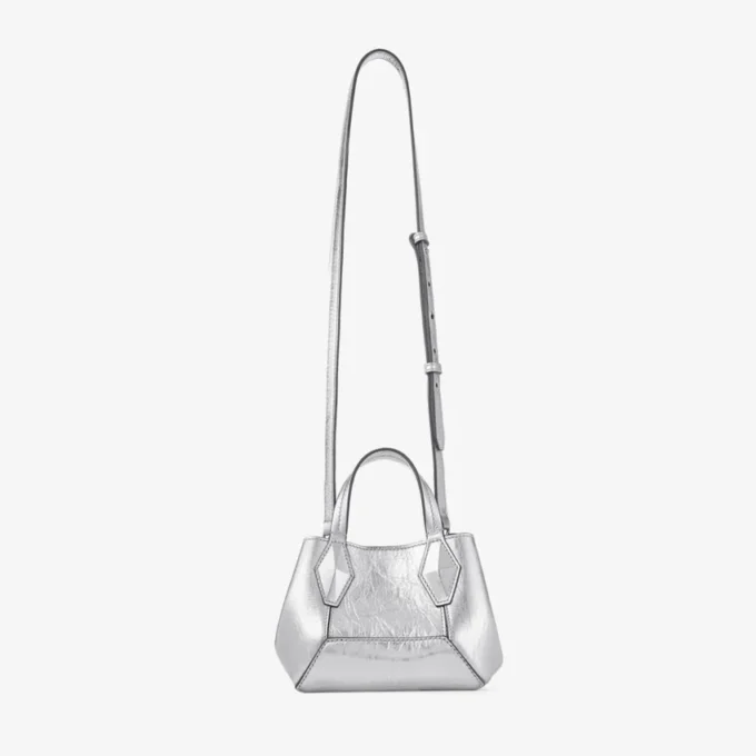 Diamond Tote Mini Silver Vintage Metallic Leather Mini Bag