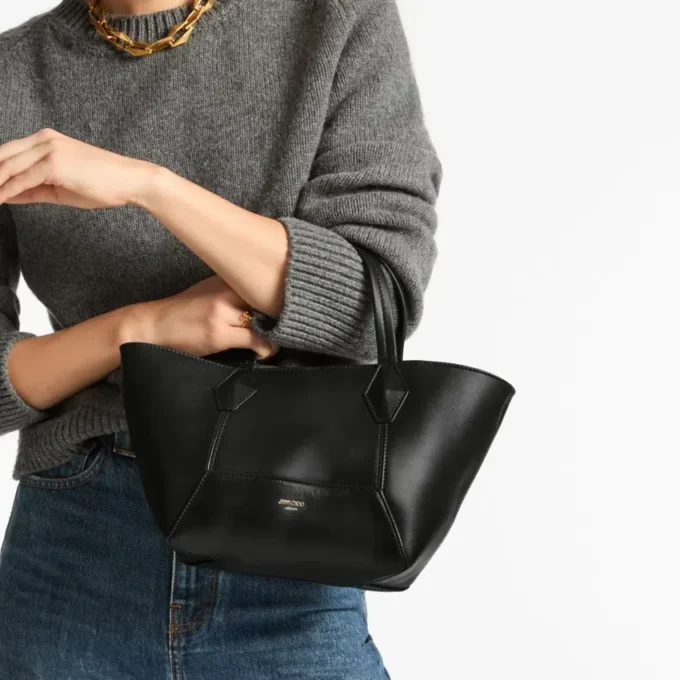 Diamond Tote Small Black Calf Leather Tote Bag