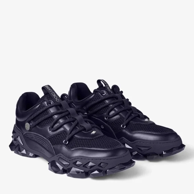 Diamond X M Midnight Leather and Mesh Mix Trainers
