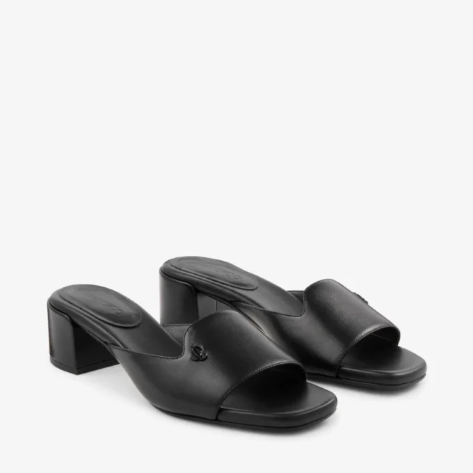 Dina 45 Black Leather Mule Sandals