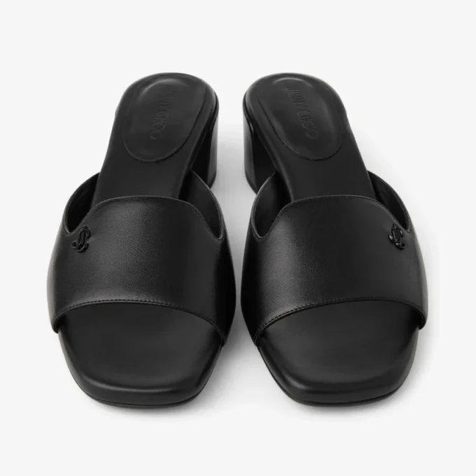 Dina 45 Black Leather Mule Sandals
