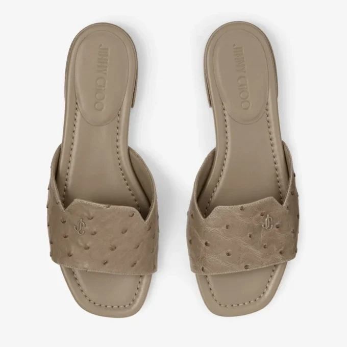 Dina Flat Taupe Ostrich Leather Flats