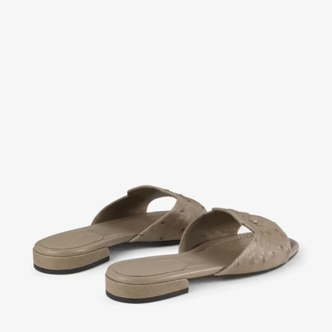 Dina Flat Taupe Ostrich Leather Flats