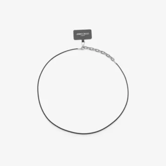 Dm Strap Phone Holder Black Leather Phone Holder with Chain and Diamond Detail