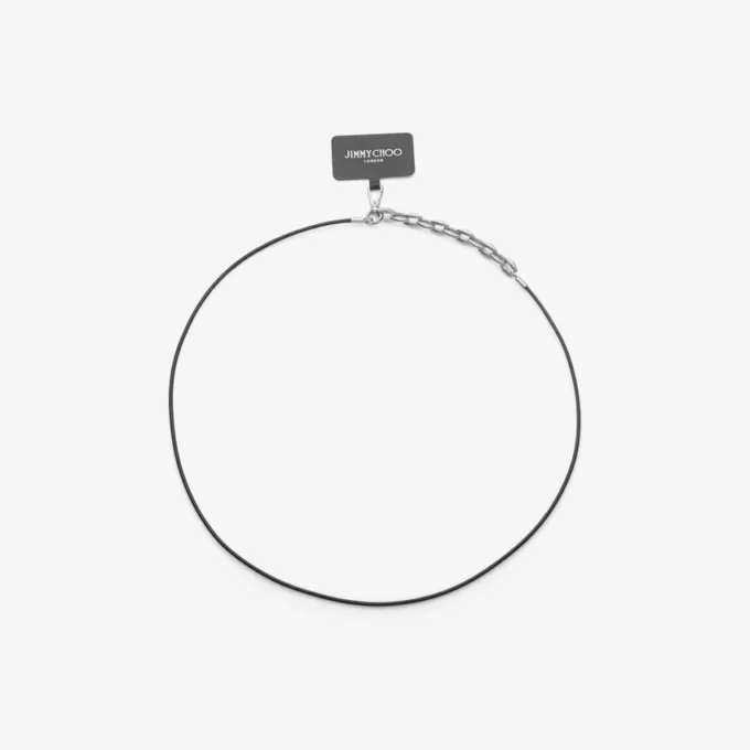 Dm Strap Phone Holder Black Leather Phone Holder with Chain and Diamond Detail