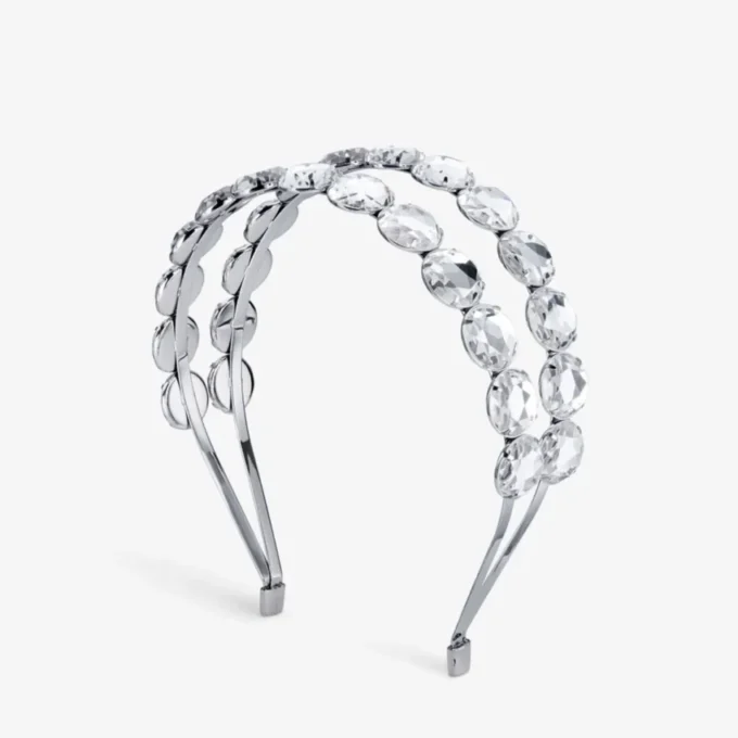 Double Row Headband Silver-Finish Crystal Headband