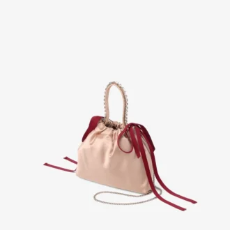 Drawstring Mini Top Handle Macaron and Ruby Red Satin Mini Shoulder Bag