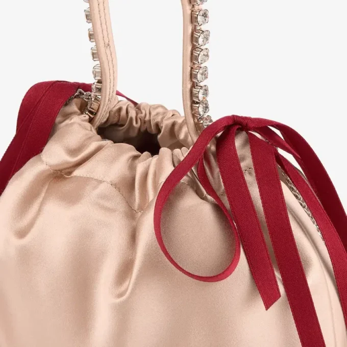Drawstring Mini Top Handle Macaron and Ruby Red Satin Mini Shoulder Bag