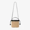 Drawstring Pouch Top Handle Natural and Black Soft Raffia Drawstring Pouch with Leather Trim