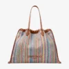 Drawstring Tote Large Multi and Tan Chevron Raffia Drawstring Tote Bag with Leather Trim
