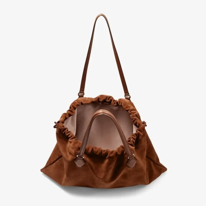 Drawstring Tote Large Tan Suede and Smooth Calf Leather Tote with Jimmy Choo Logo
