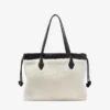 Drawstring Tote Medium Natural Shearling Drawstring Tote with Leather Trims
