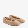 Eleri Ballerina Toffee Shearling Ballerina Pumps with Pearl Charm