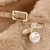 Eleri Ballerina Toffee Shearling Ballerina Pumps with Pearl Charm