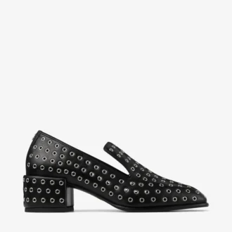 Eliot Slipper 45 Black Metallic Nappa Leather Slippers with Eyelets