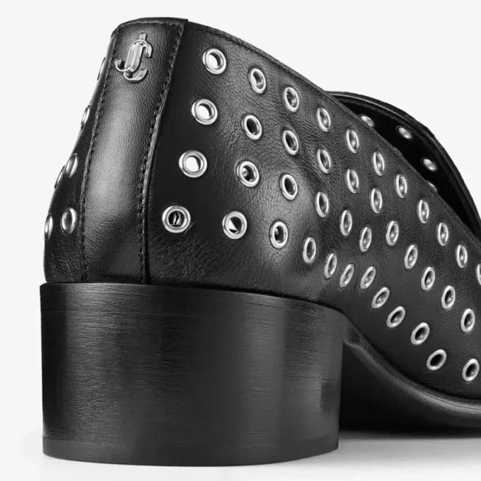 Eliot Slipper 45 Men’s Black Metallic Nappa Leather Slippers with Eyelets