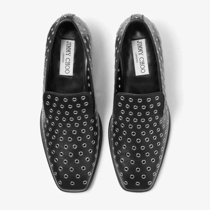 Eliot Slipper 45 Men’s Black Metallic Nappa Leather Slippers with Eyelets
