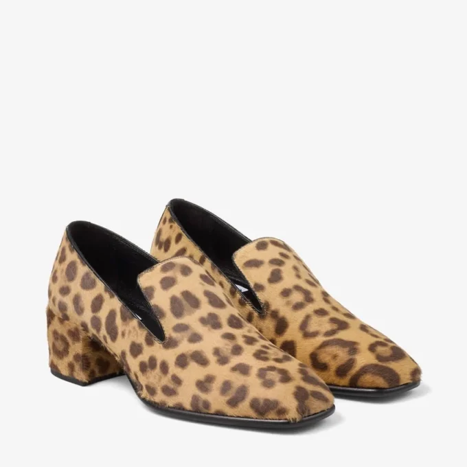 Eliot Slipper 45 Natural Leopard Print Pony Leather Slippers