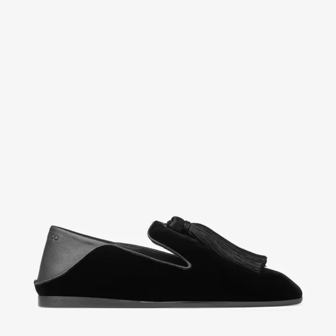 Eliot Slipper Black Velvet Slippers with Tassel