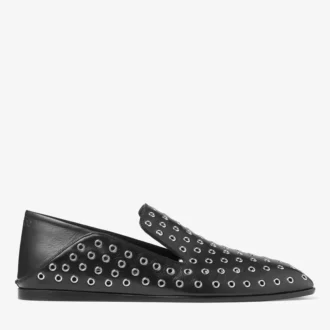 Eliot Slipper Men’s Black Metallic Nappa Leather Slippers with Eyelets