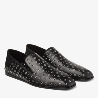 Eliot Slipper Men’s Black Metallic Nappa Leather Slippers with Eyelets