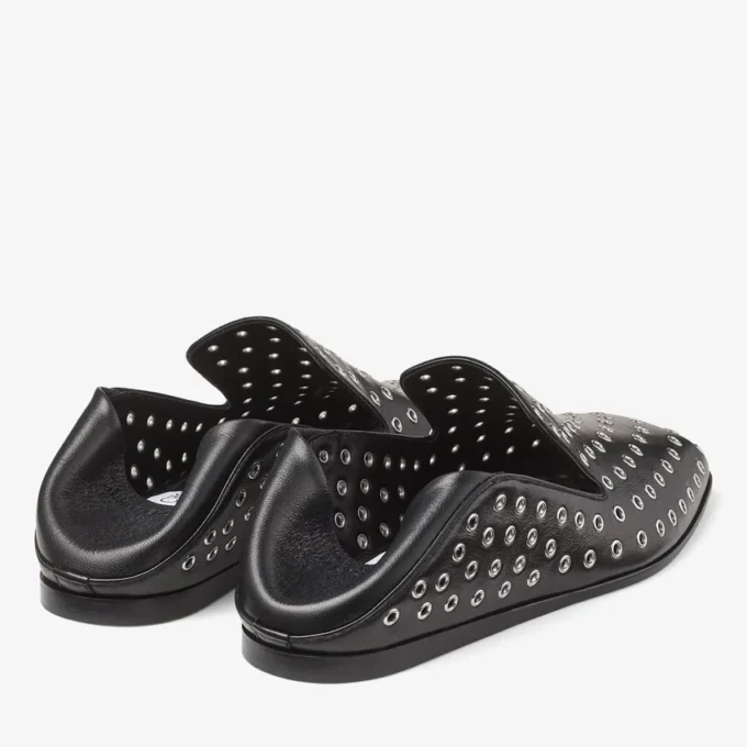 Eliot Slipper Men’s Black Metallic Nappa Leather Slippers with Eyelets
