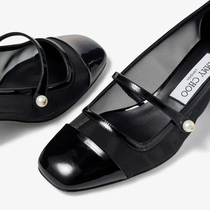 Elisa 45 Black Patent and Mesh Pumps