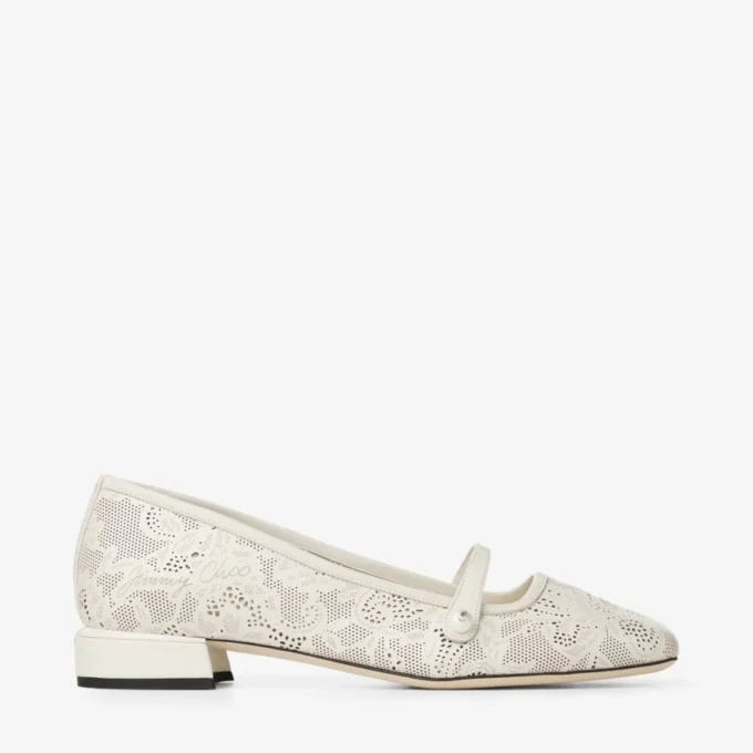 Elisa Ballerina Latte Jimmy Choo Perforated Nappa Lace Ballerina Pumps