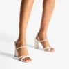 Elsy Block Heel 85 Ivory Satin Sandals with Crystal-Embellished Buckle