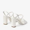 Elsy Block Heel 85 Ivory Satin Sandals with Crystal-Embellished Buckle