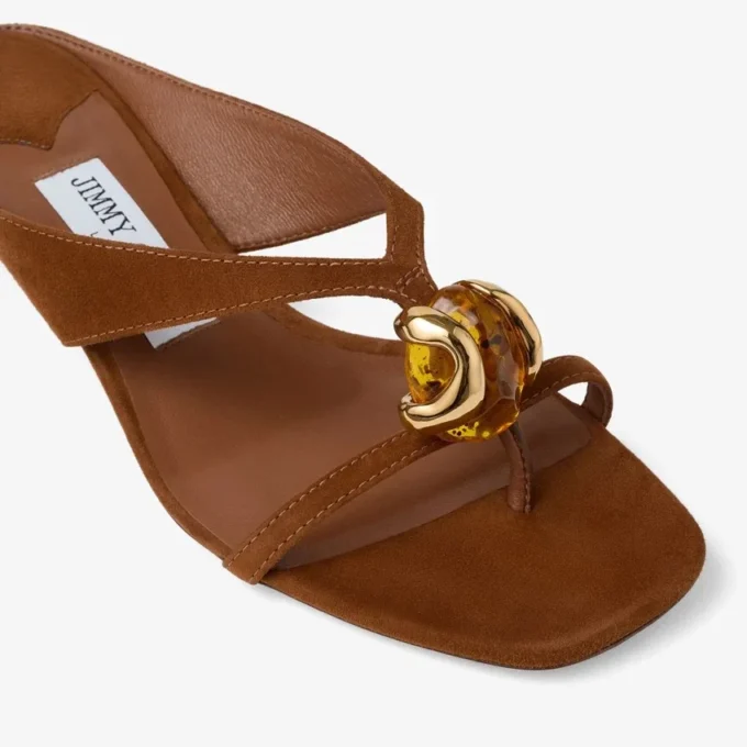 Emeri Stone 35 Tan Suede Sandals with Stone Detail