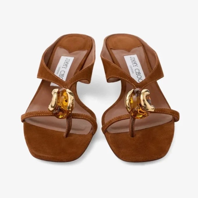 Emeri Stone 35 Tan Suede Sandals with Stone Detail