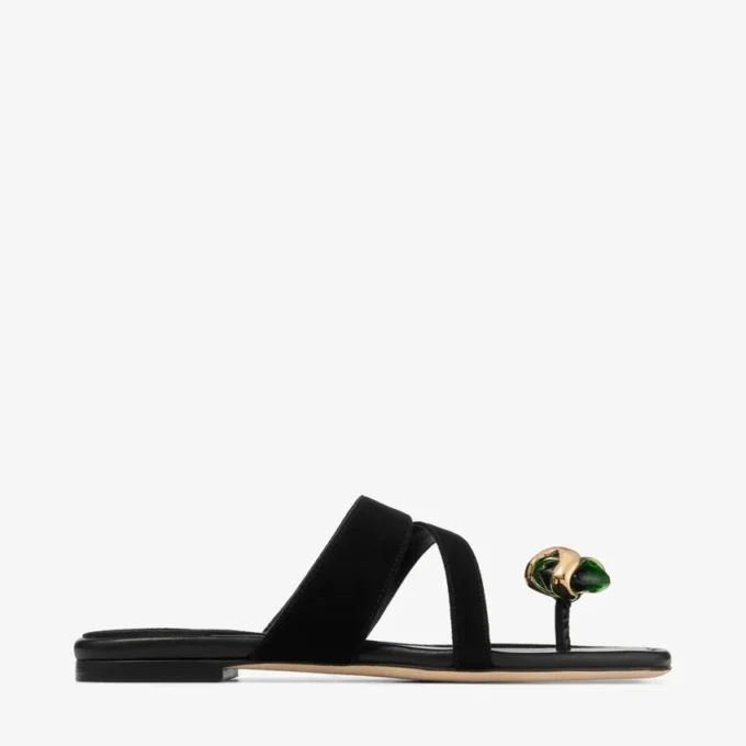 Emeri Stone Flat Black and Clover Suede Flat Sandals