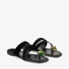 Emeri Stone Flat Black and Clover Suede Flat Sandals