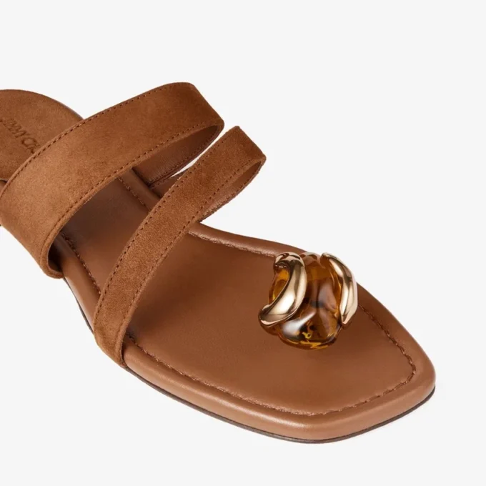 Emeri Stone Flat Tan and Amber Suede Flat Sandals