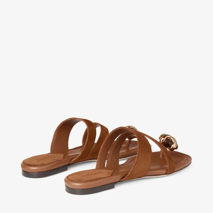 Emeri Stone Flat Tan and Amber Suede Flat Sandals