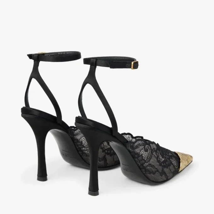 Faiz 100 Black Jimmy Choo Lace Pumps with Metal Lace Detail