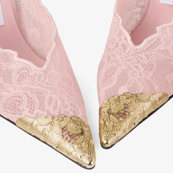 Faiz 100 Rose Jimmy Choo Lace Pumps with Metal Lace Detail