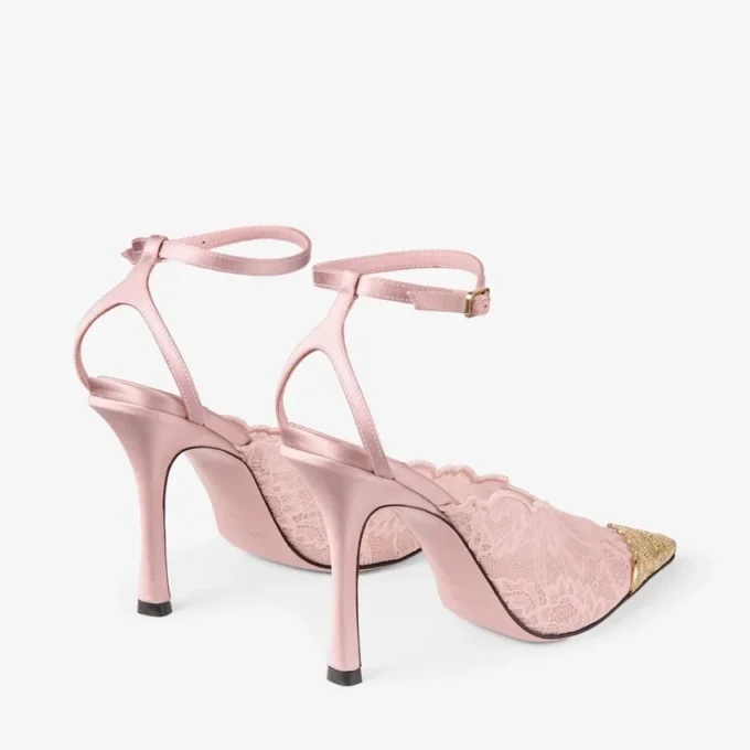 Faiz 100 Rose Jimmy Choo Lace Pumps with Metal Lace Detail