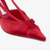 Faya 95 Ruby Red Satin and Grosgrain Slingbacks