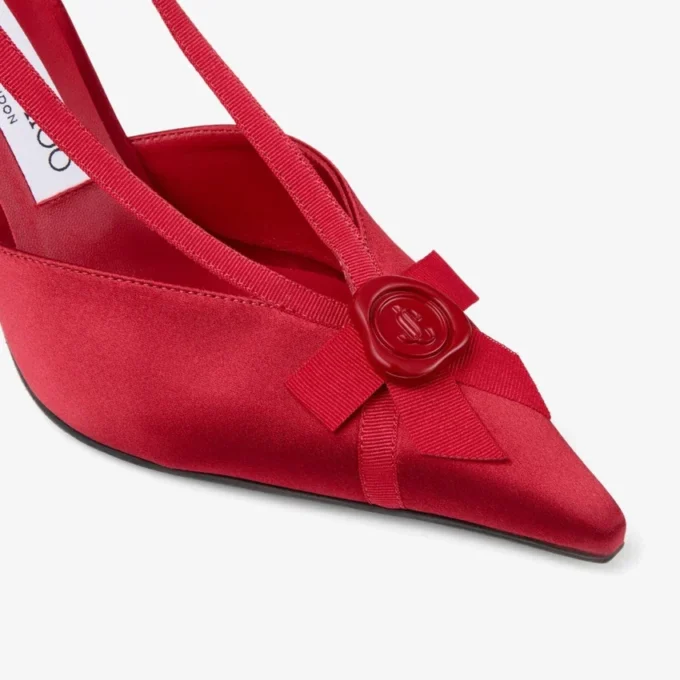 Faya 95 Ruby Red Satin and Grosgrain Slingbacks