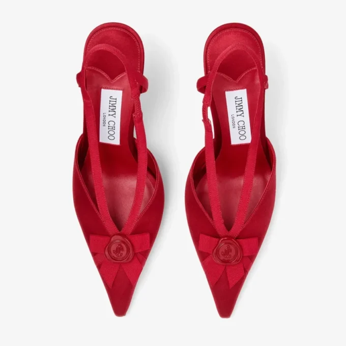 Faya 95 Ruby Red Satin and Grosgrain Slingbacks