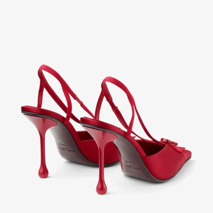 Faya 95 Ruby Red Satin and Grosgrain Slingbacks