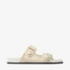 Fayence Sandal Champagne Metallic Patent Leather Sandals with Pearls