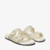 Fayence Sandal Champagne Metallic Patent Leather Sandals with Pearls