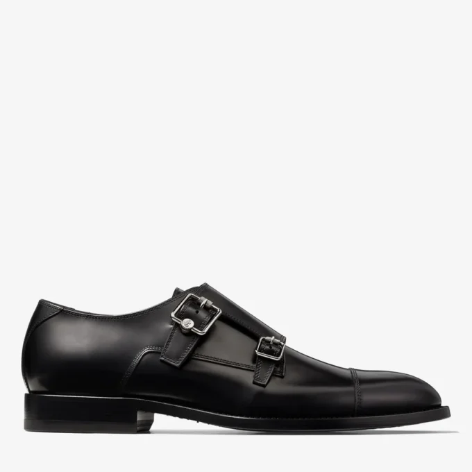 Finnion Monkstrap Black Brush off Leather Monk Strap Shoes