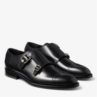 Finnion Monkstrap Black Brush off Leather Monk Strap Shoes
