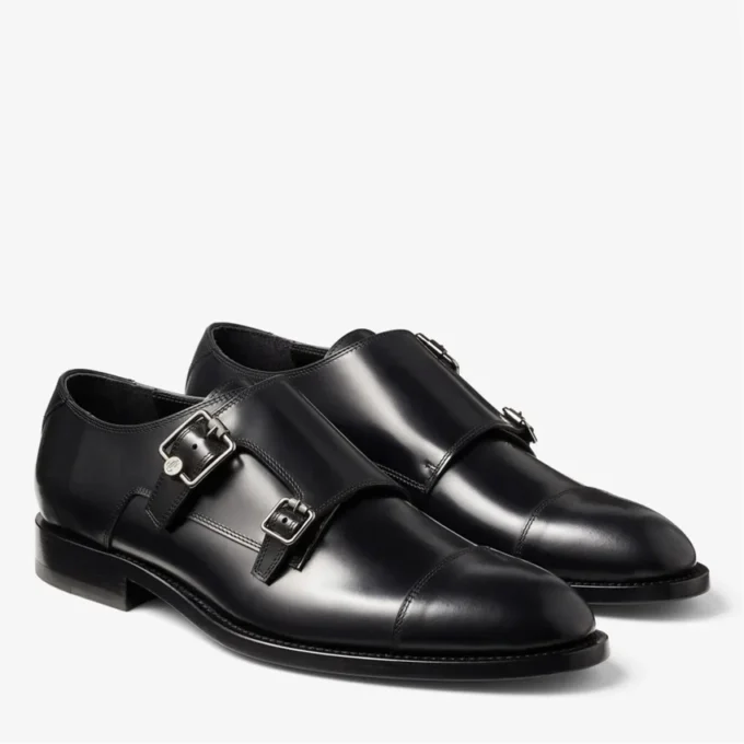 Finnion Monkstrap Black Brush off Leather Monk Strap Shoes