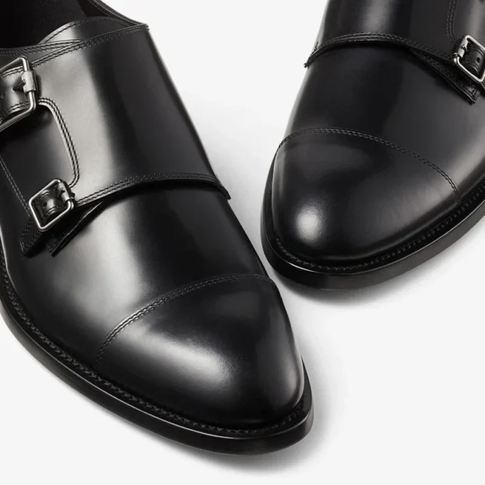 Finnion Monkstrap Black Brush off Leather Monk Strap Shoes