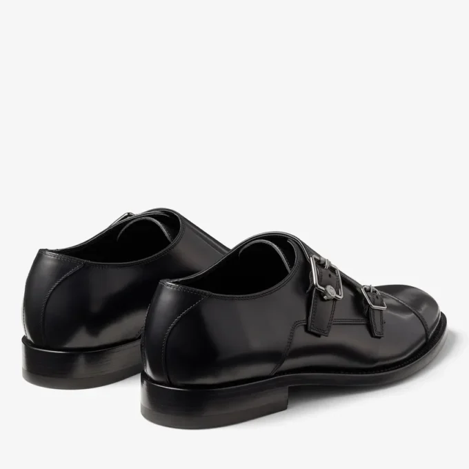Finnion Monkstrap Black Brush off Leather Monk Strap Shoes